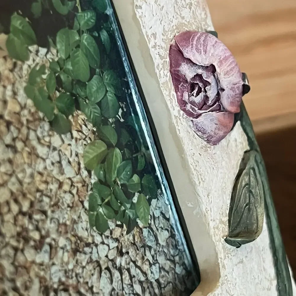 3D Resin Rose Photo Frame Easel Back Floral Cottagecore Romantic Table Decor